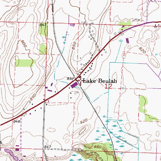 Topographic Map of Lake Beulah, WI