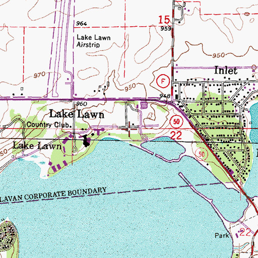 Topographic Map of Lake Lawn, WI