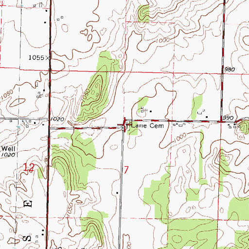 Topographic Map of Lane Cemetery, WI