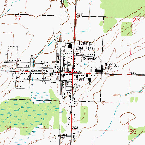 Topographic Map of Lena, WI