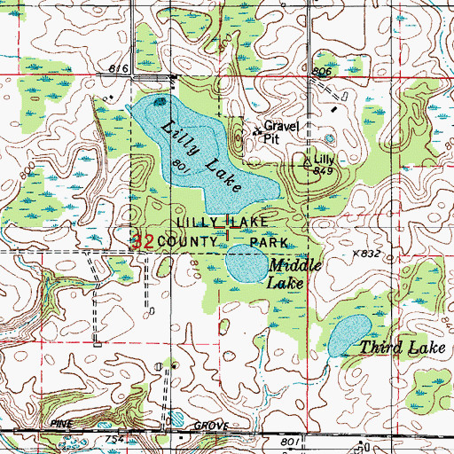 Topographic Map of Lilly Lake County Park, WI