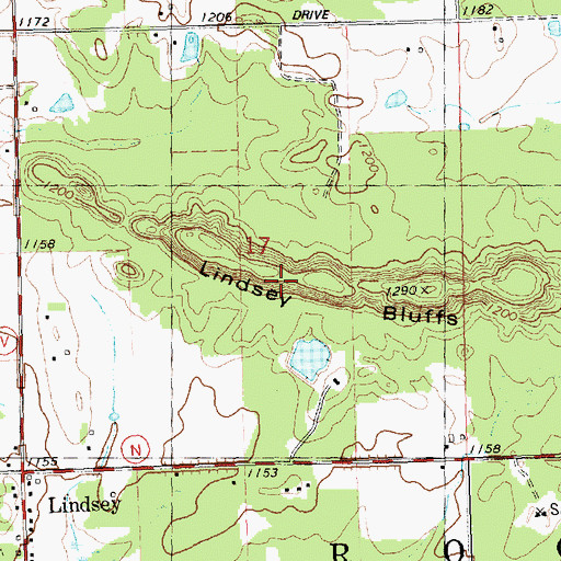 Topographic Map of Lindsey Bluffs, WI