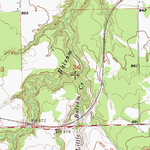 Topographic Map of Little Balsam Creek, WI