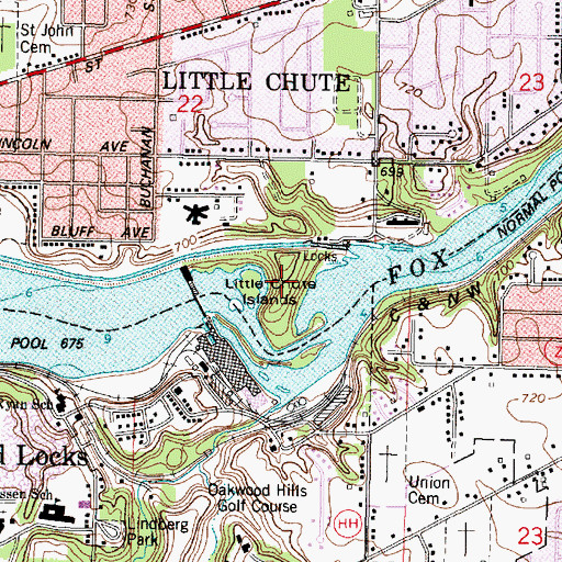 Topographic Map of Little Chute Islands, WI