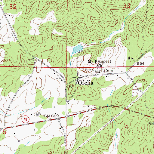 Topographic Map of Ofelia, AL