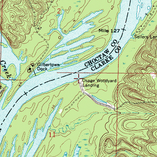 Topographic Map of Osage Woodyard Landing, AL