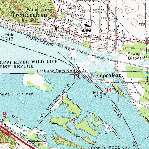 Topographic Map of Lock and Dam Number 6, WI