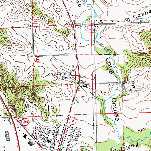 Topographic Map of Long Coulee Cemetery, WI