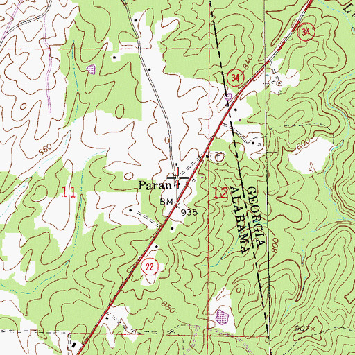Topographic Map of Paran, AL