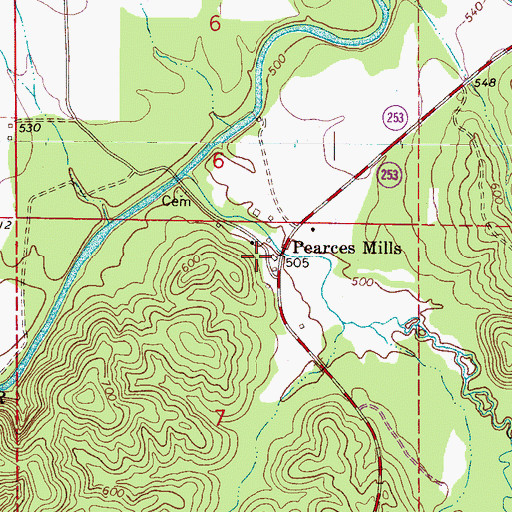 Topographic Map of Pearces Mills, AL