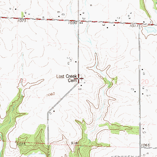 Topographic Map of Lost Creek Cemetery, WI