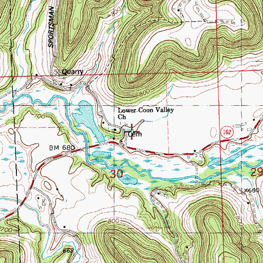 Topographic Map of Lower Coon Valley Church, WI