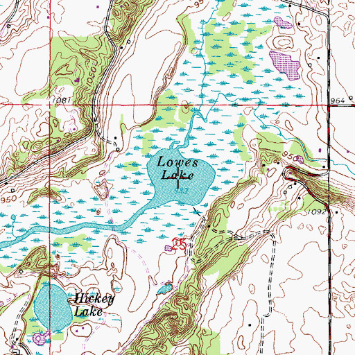 Topographic Map of Lowes Lake, WI