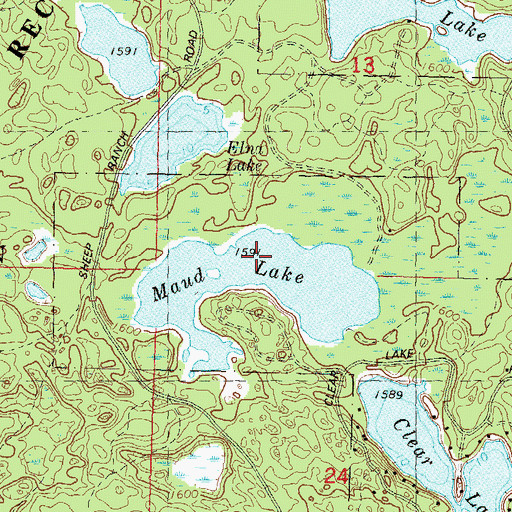 Topographic Map of Maud Lake, WI