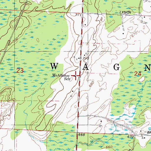 Topographic Map of McAllister School, WI