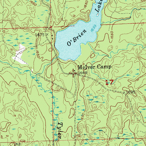 Topographic Map of McIver Camp, WI