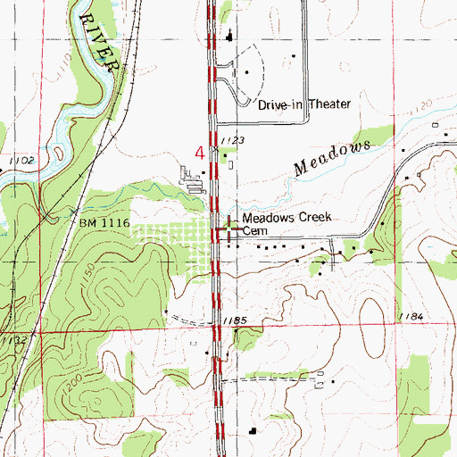 Topographic Map of Meadows Creek Cemetery, WI