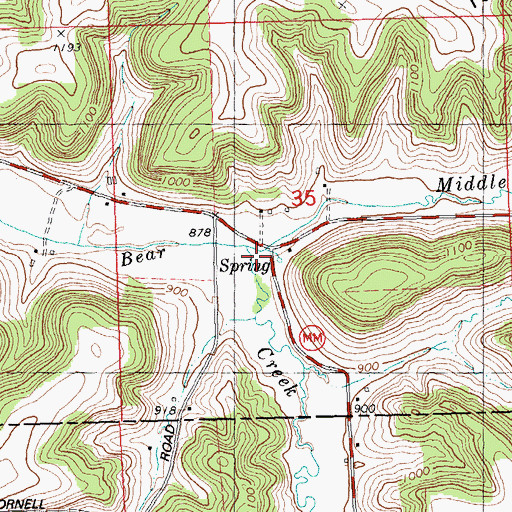 Topographic Map of Middle Bear Creek, WI