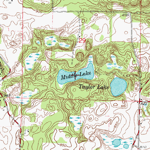 Topographic Map of Middle Lake, WI