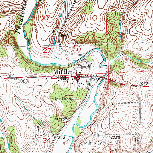 Topographic Map of Mifflin, WI