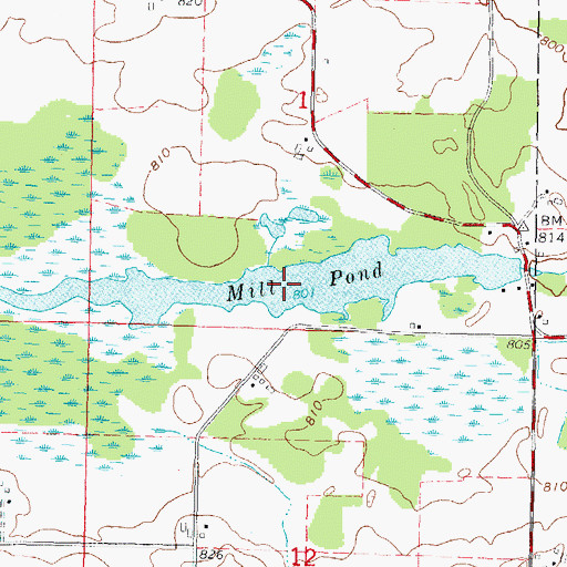 Topographic Map of Mill Pond, WI