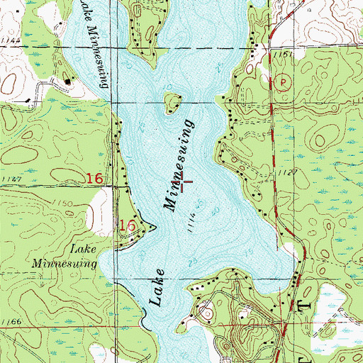 Topographic Map of Lake Minnesuing, WI