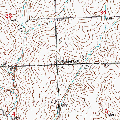 Topographic Map of Model School, WI