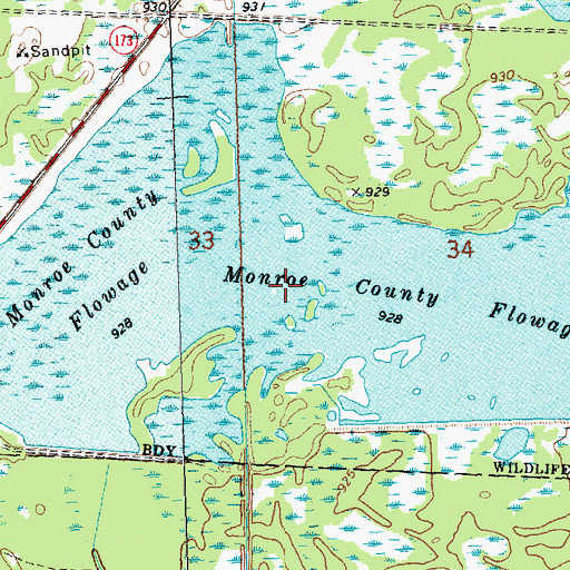Topographic Map of Monroe County Flowage, WI