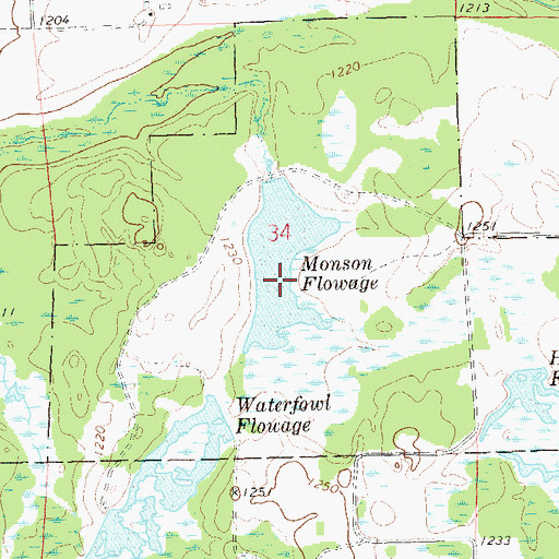Topographic Map of Monson Flowage, WI