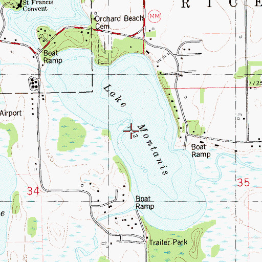 Topographic Map of Lake Montanis, WI