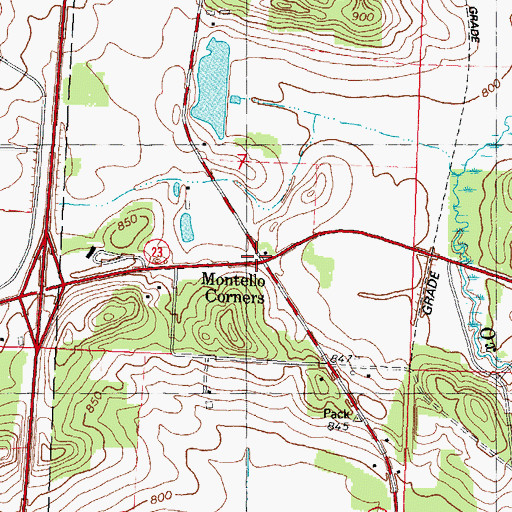 Topographic Map of Montello Corners, WI