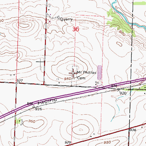 Topographic Map of Mount Phillips Cemetery, WI