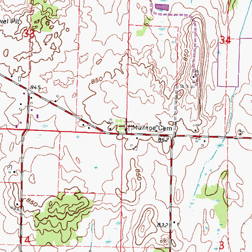 Topographic Map of Monroe Cemetery, WI