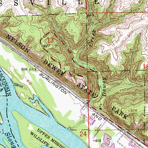 Topographic Map of Nelson Dewey State Park, WI