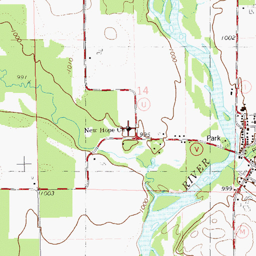 Topographic Map of New Hope Church, WI