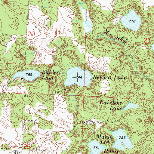 Topographic Map of Newbar Lake, WI