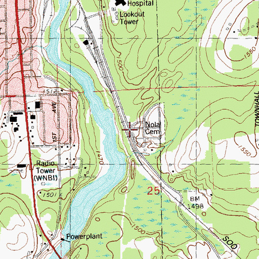 Topographic Map of Nola Cemetery, WI