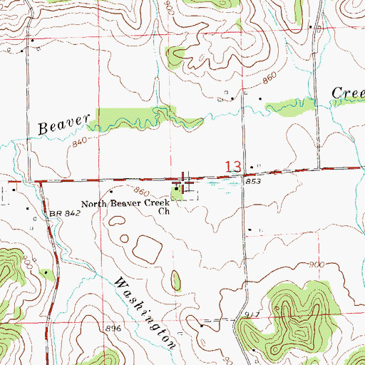 Topographic Map of North Beaver Creek Lutheran Church, WI