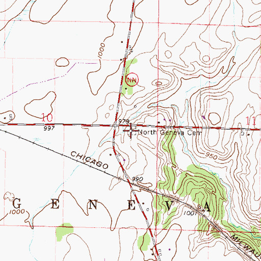 Topographic Map of North Geneva Cemetery, WI