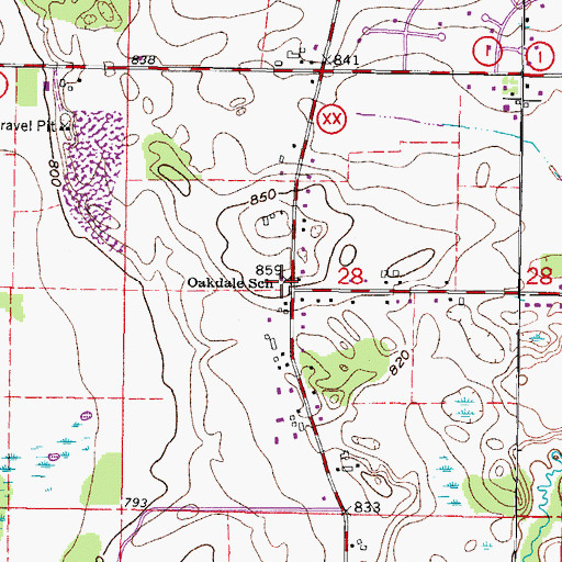 Topographic Map of Oakdale School, WI