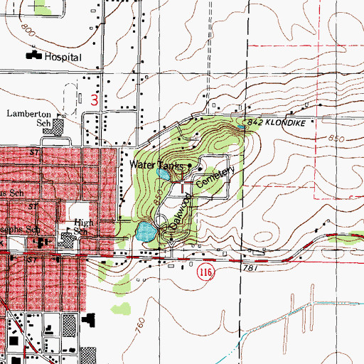Topographic Map of Oakwood Cemetery, WI