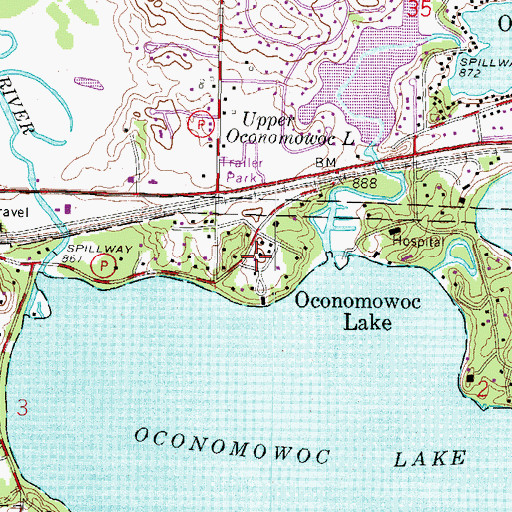 Topographic Map of Oconomowoc Lake, WI