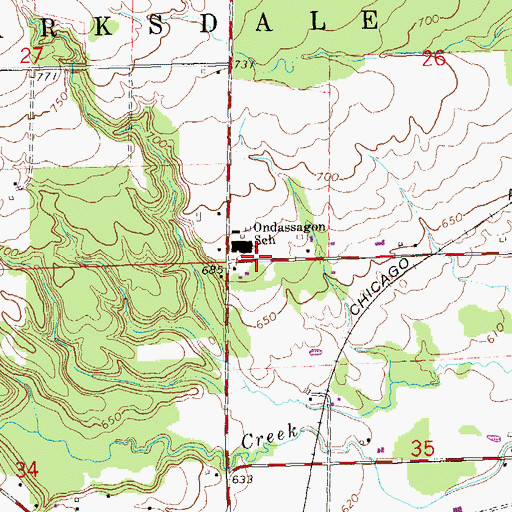 Topographic Map of Ondassagon School, WI