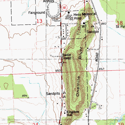 Topographic Map of Onemile Bluff, WI