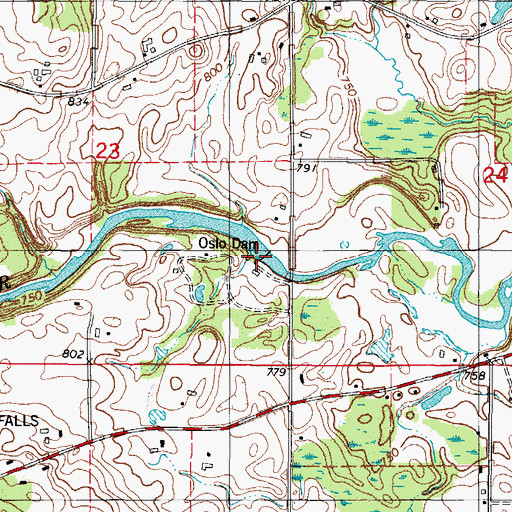 Topographic Map of Oslo Dam, WI