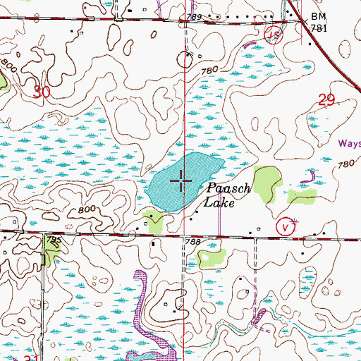 Topographic Map of Paasch Lake, WI