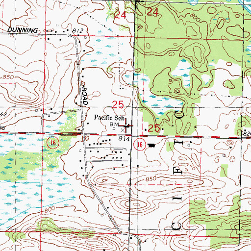 Topographic Map of Pacific School, WI