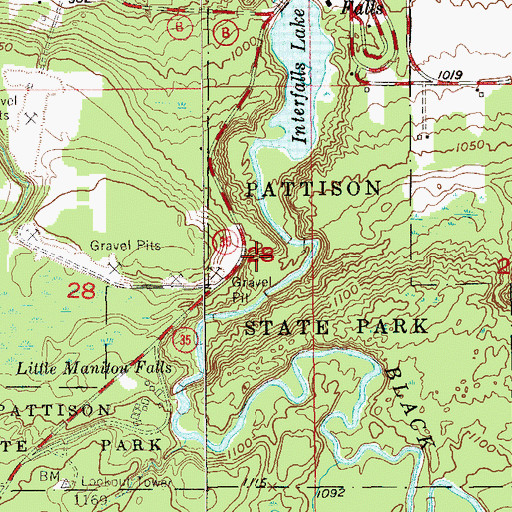 Topographic Map of Pattison State Park, WI