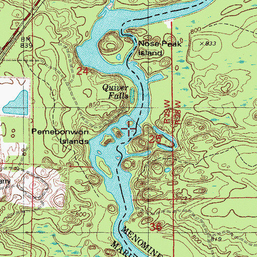 Topographic Map of Pemebonwon Dam (historical), WI