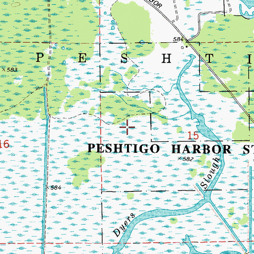 Topographic Map of Peshtigo Harbor State Wildlife Area, WI